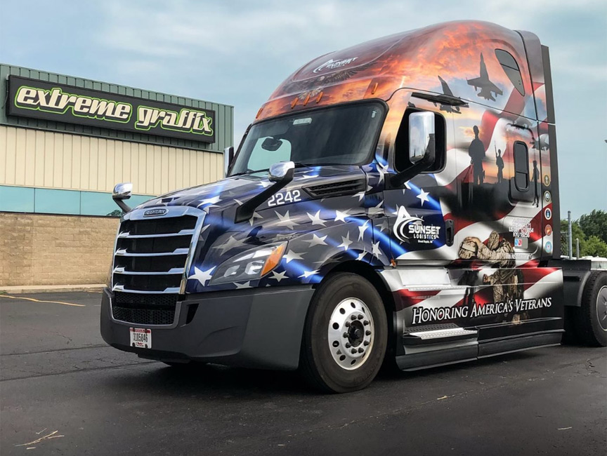 Truck vehicle graphic featuring the american flag